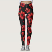 Leggings Élégant Motif de fleurs rouges (Devant)