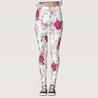 Leggings Élégant motif de jardin floral burgundy et lavande