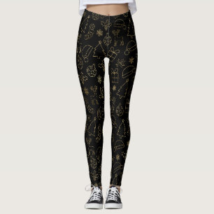 Leggings Élégant Motif de Noël Black and Gold Foil