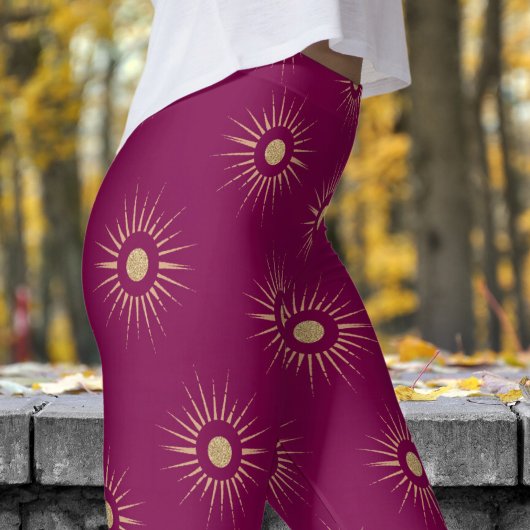 Leggings Élégant Motif de Sun Burst de vin rouge