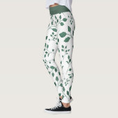 Leggings Élégant Motif feuille blanche et verte Imprimer (Gauche)