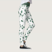Leggings Élégant Motif feuille blanche et verte Imprimer (Droite)