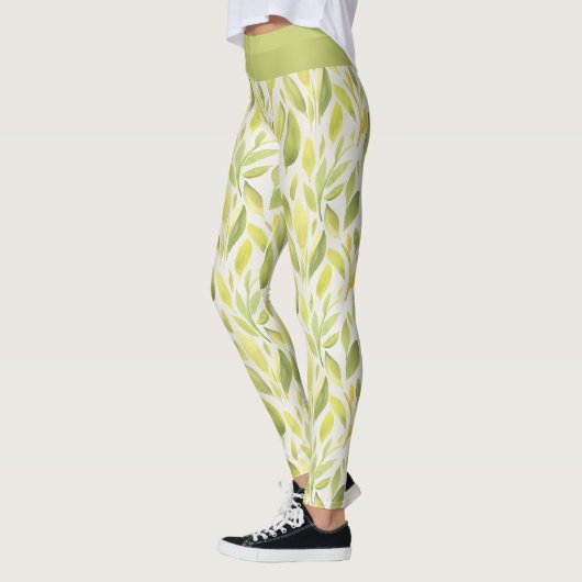 Leggings Élégant Motif Feuille vert clair (Gauche)