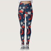 Leggings Élégant motif floral bleu et rouge (Devant)
