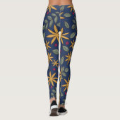 Leggings Elégant motif floral jaune sur bleu (Dos)