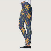 Leggings Elégant motif floral jaune sur bleu (Gauche)