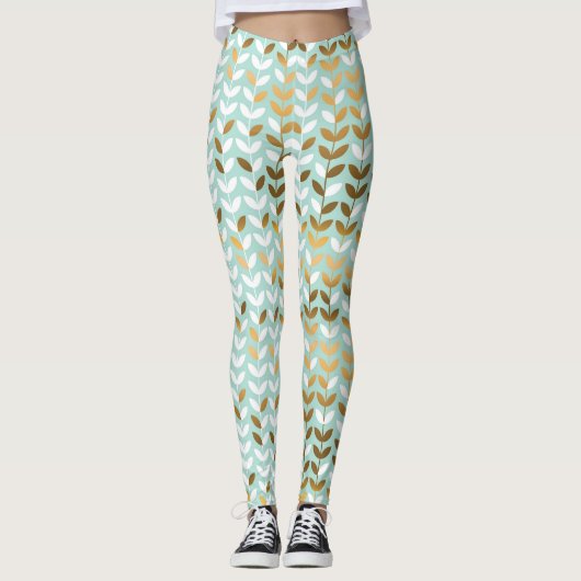 Leggings Élégant Motif Gold Green Leaf (Devant)