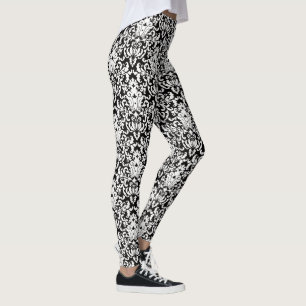 Leggings Élégant motif noir et blanc Damas