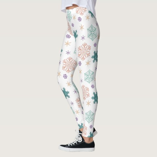Leggings Élégant Motif Pastel Snowflake (Gauche)