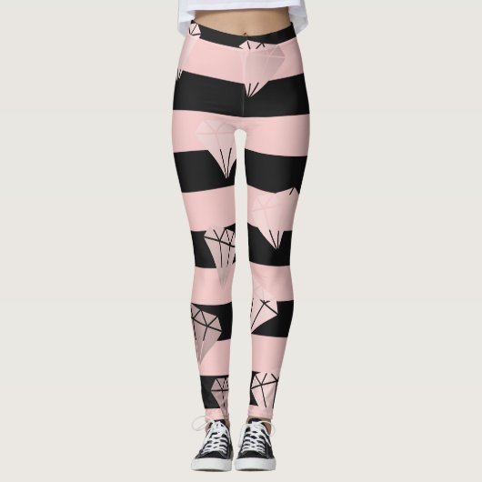 Leggings Élégant motif rose en bande de diamant (Devant)