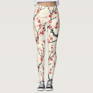 Leggings Élégant Motif sans couture en fleur de cerisier (5