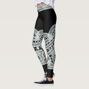 Leggings Elégant noir et blanc Vintage dentelle florale