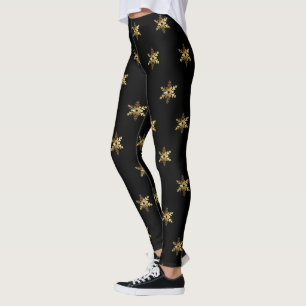 Leggings Élégant Noir et Or Brown Snowflakes Noël
