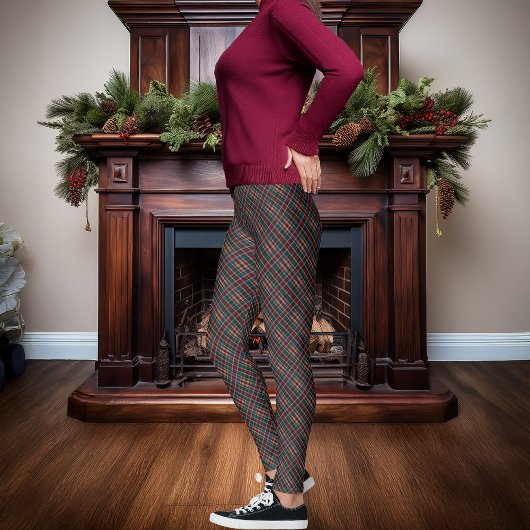 Leggings Élégant or Monogramme Plaid - Cranberry Blue Turqu