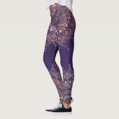 Leggings Elégant or Rose sur purple Floral Henna Mandala (Gauche)