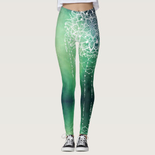 Leggings Elégant Ornate Zen Mandala Rosette Tons verts