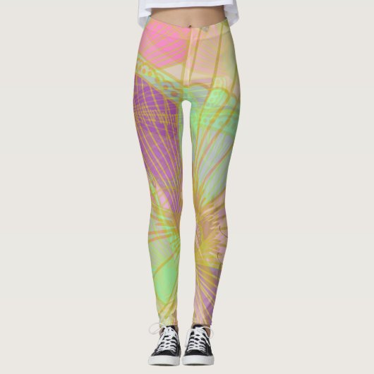 Leggings Élégant papillon or rose violet (Devant)