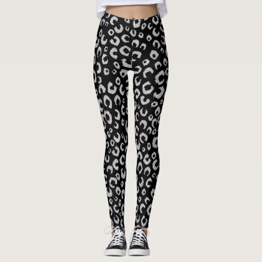 Leggings Élégant Parties scintillant d'argent noir Motif lé (Devant)