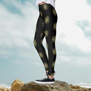 Leggings Élégant Parties scintillant Noir Et Or Motif Floco