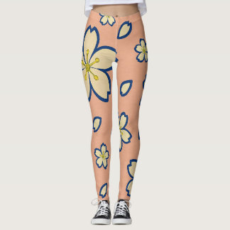 Leggings Elegant Peach Kimono – Traditional Japanese Floral