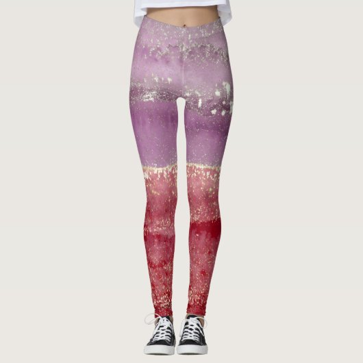 Leggings Elegant purple and gold glitter (Devant)