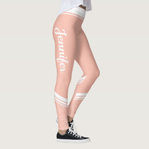 Leggings Élégant rose clair rayures blanches fleuries et no