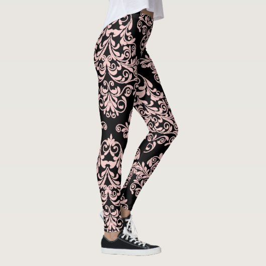 Leggings Élégant rose et noir Damas (Droite)