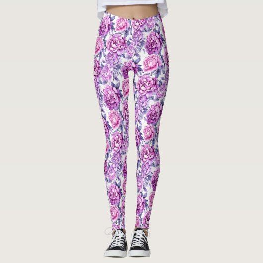 Leggings Élégant rose et violet floral (Devant)