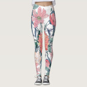Leggings Elégant rose Fleurs Aquarelle Floral (Devant)