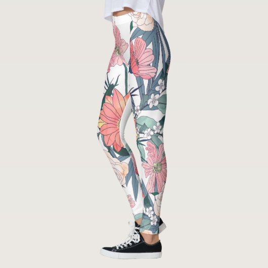 Leggings Elégant rose Fleurs Aquarelle Floral (Gauche)