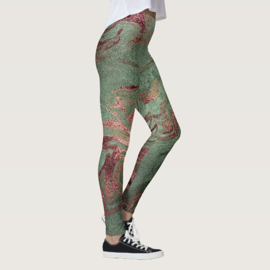 Leggings Élégant rose moderne en cuivre, marbre vert or (Droite)