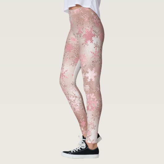Leggings Élégant rose or Noël Snowflake Motif (Gauche)