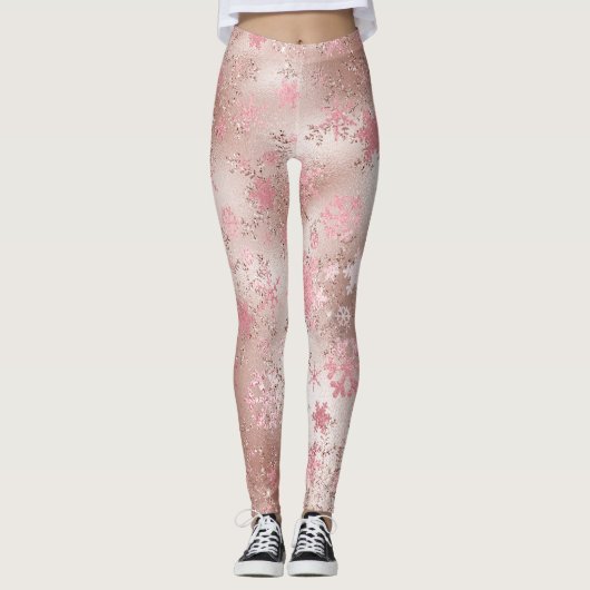 Leggings Élégant rose or Noël Snowflake Motif (Devant)