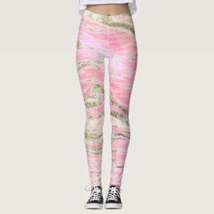 Leggings Elégant rose Parties scintillant argent marbre Mo