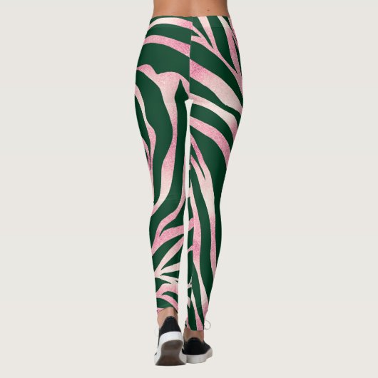 Leggings Elégant Rose vert Parties scintillant or Zebra (Dos)