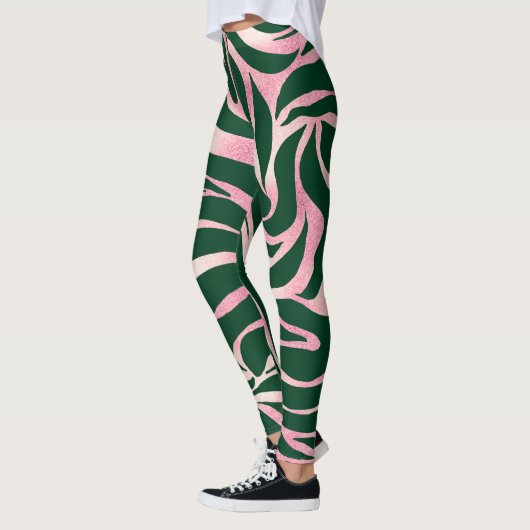 Leggings Elégant Rose vert Parties scintillant or Zebra (Gauche)