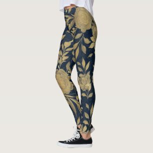 Leggings Elégant Roses d'or Floral Marine-Blue Design