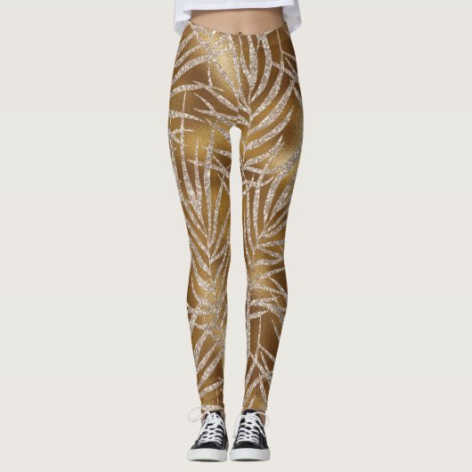 Leggings Elégant Silver Parties scintillant Or Foliage Moti (Devant)