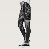 Leggings Elégant Silver Sun Moon Mandala Black Design (Gauche)