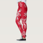 Leggings Élégant Snowflakes d'hiver | Arrière - plan rouge (Gauche)
