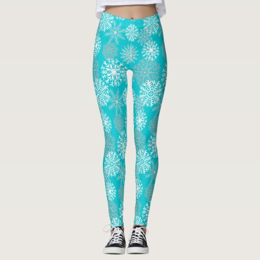 Leggings Élégant Snowflakes hiver Turquoise Noël de Noël (Devant)