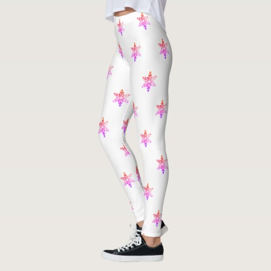Leggings Élégant Snowflakes rose et blanc Noël (Gauche)