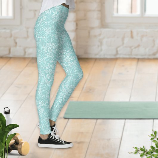 Leggings Elégant Turquoise Aqua Mint Vert Floral