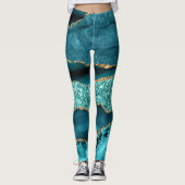 Leggings Elégant Turquoise et Parties scintillant or Ocean  (Devant)