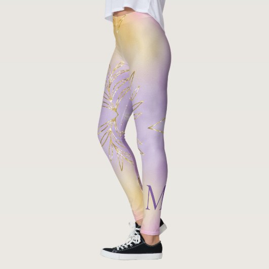 Leggings Élégant violet Noël Personnalisé Monogramme (Gauche)