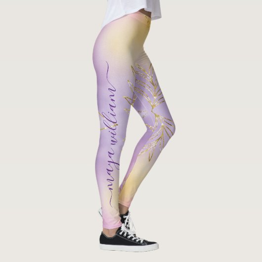 Leggings Élégant violet Noël Personnalisé Monogramme (Droite)