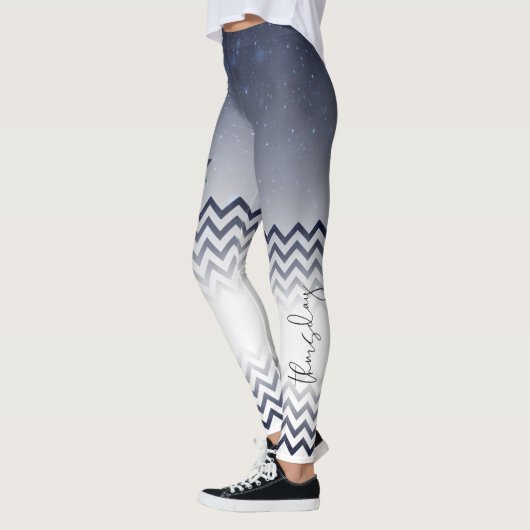 Leggings elegante blanco y azul con zigzag (Gauche)