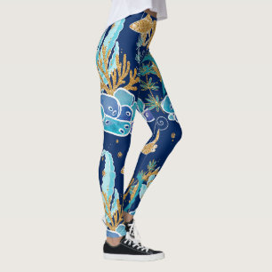 Leggings Elégante Blue Aqua Turquoise Gold Parties scintill