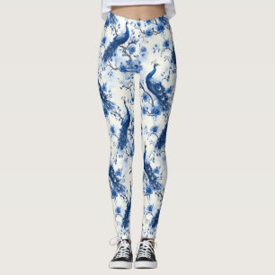 Leggings Elégante Chinoiserie Française Aquarelle Bleue Pea