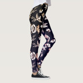 Leggings Elégante Colombe Et Fleurs En Arrière - plan Sombr (Droite)